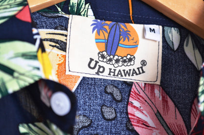 Vue etiquette chemise hawaienne bleu marine à fleurs - GL BOUTIK